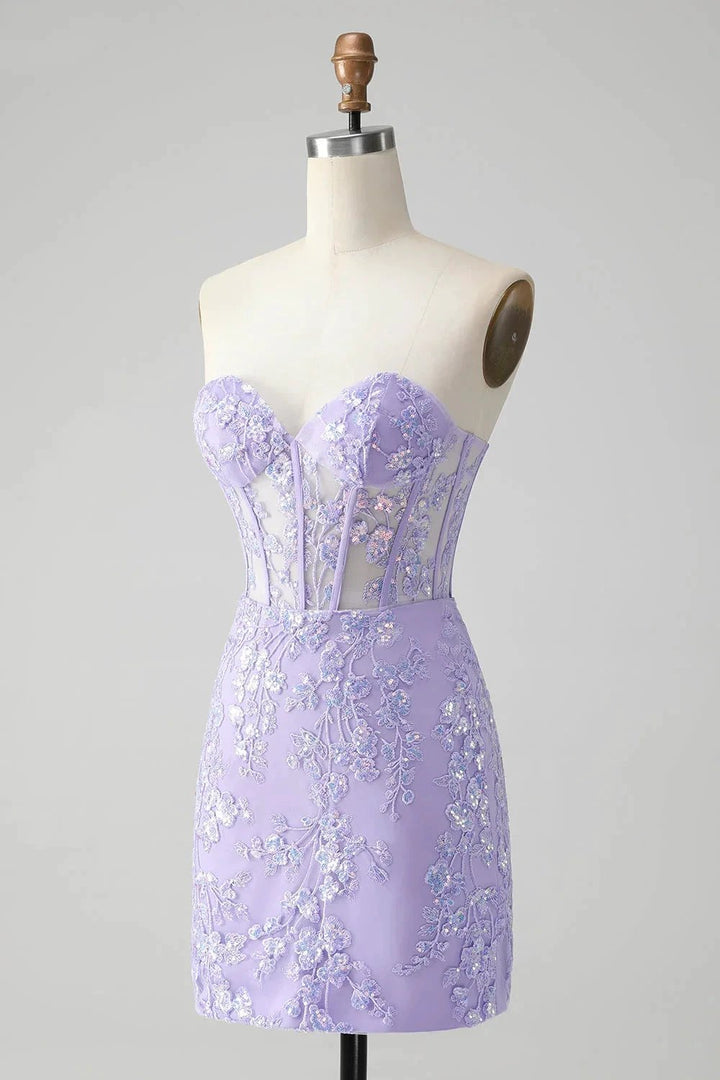 Classy Lilac Bodycon Sweetheart Corset Short Homecoming Dress with Sequins by WEDTREND