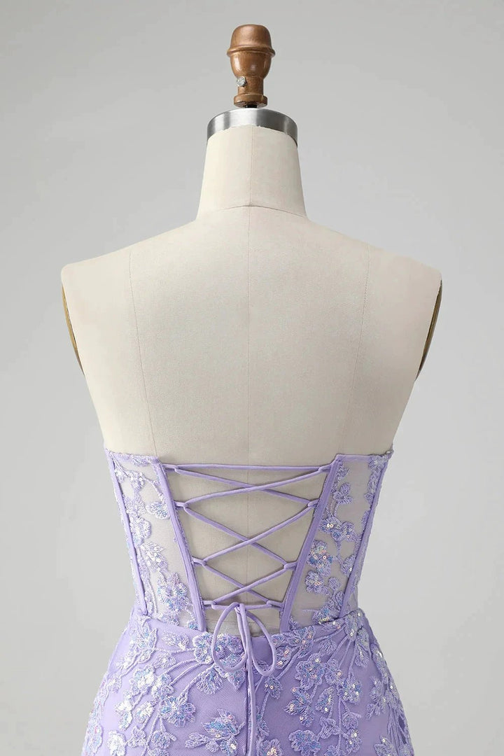 Classy Lilac Bodycon Sweetheart Corset Short Homecoming Dress with Sequins by WEDTREND
