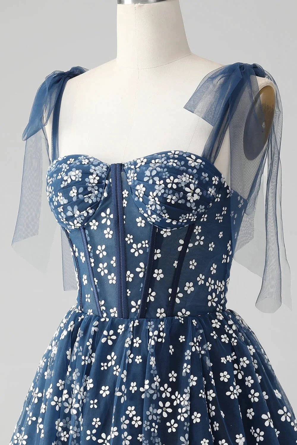 Cute A Line Spaghetti Straps Print Corset Navy Short Homecoming Dress by WEDTREND