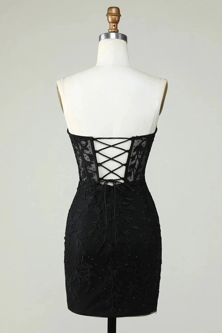 Bodycon Black Sweetheart Corset Short Homecoming Dress with Appliques by WEDTREND