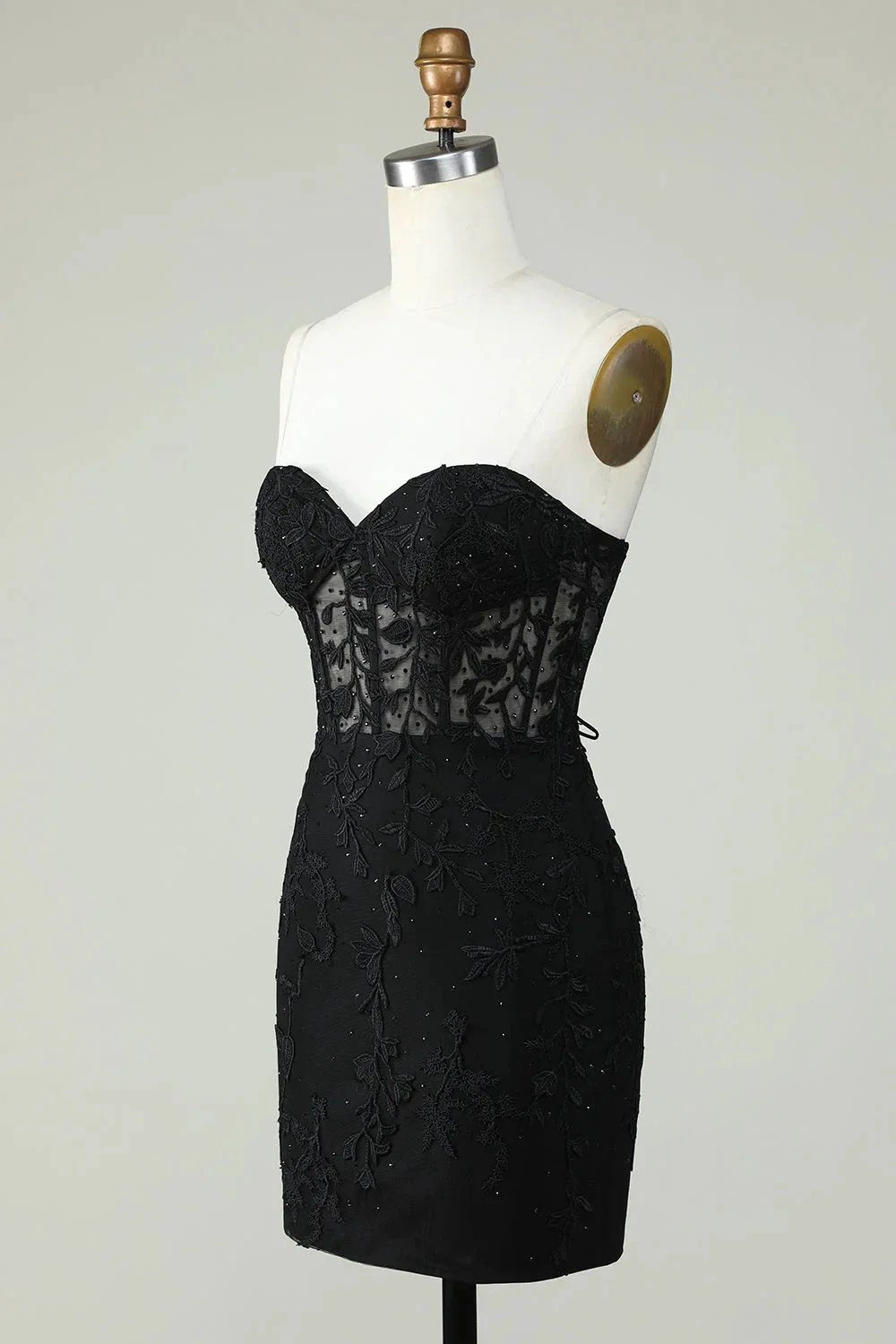 Bodycon Black Sweetheart Corset Short Homecoming Dress with Appliques by WEDTREND