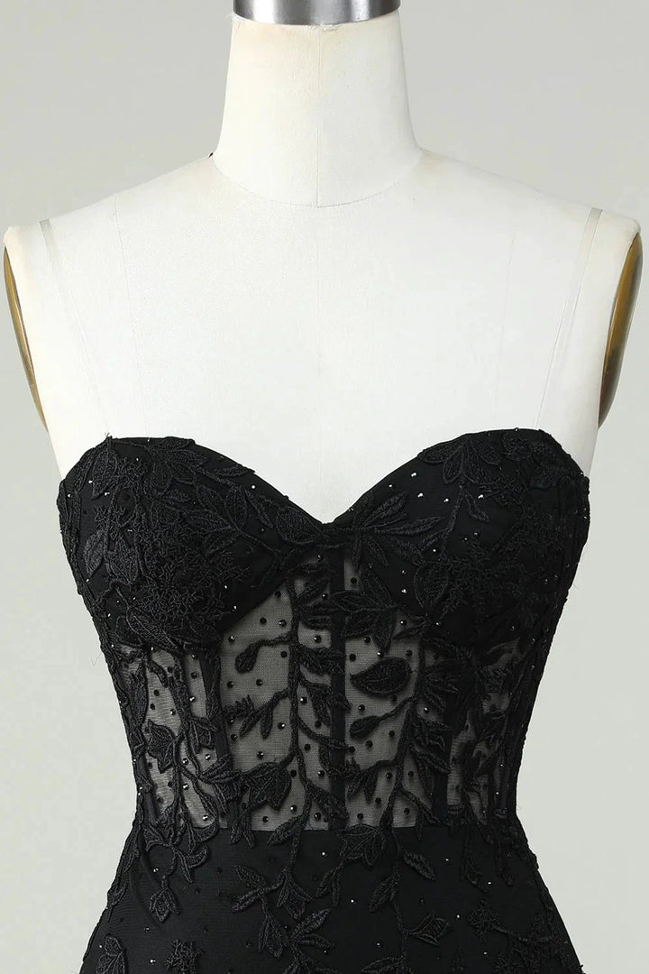Bodycon Black Sweetheart Corset Short Homecoming Dress with Appliques by WEDTREND