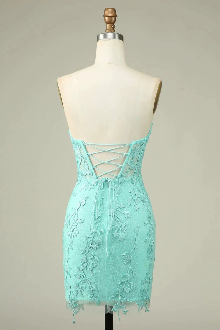 Bodycon Light Green Sweetheart Corset Short Homecoming Dress with Appliques by WEDTREND