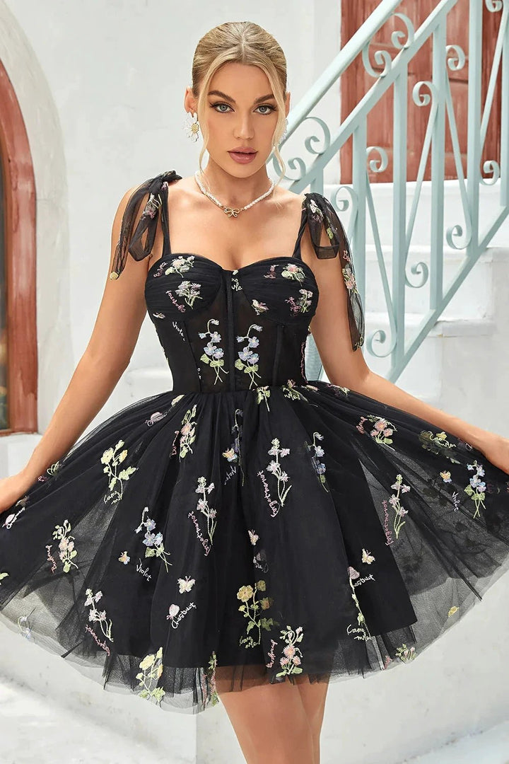 Cute Grey Blue A Line Spaghetti Straps Short Homecoming Dress with Appliques by WEDTREND
