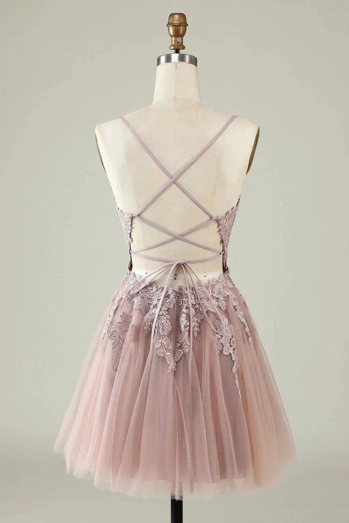 Blush A Line Spaghetti Straps Short Homecoming Dress with Appliques by WEDTREND