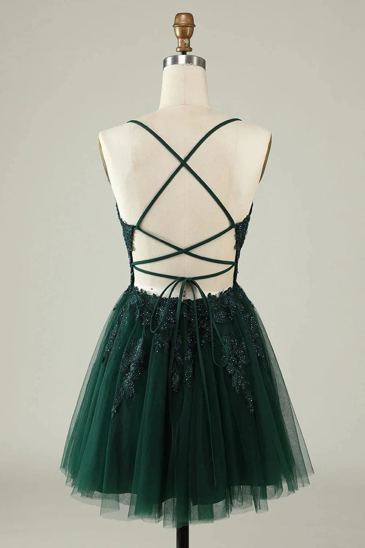 Blush A Line Spaghetti Straps Short Homecoming Dress with Appliques by WEDTREND