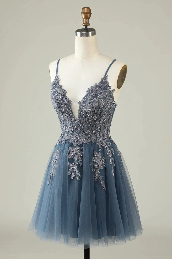 Blush A Line Spaghetti Straps Short Homecoming Dress with Appliques by WEDTREND