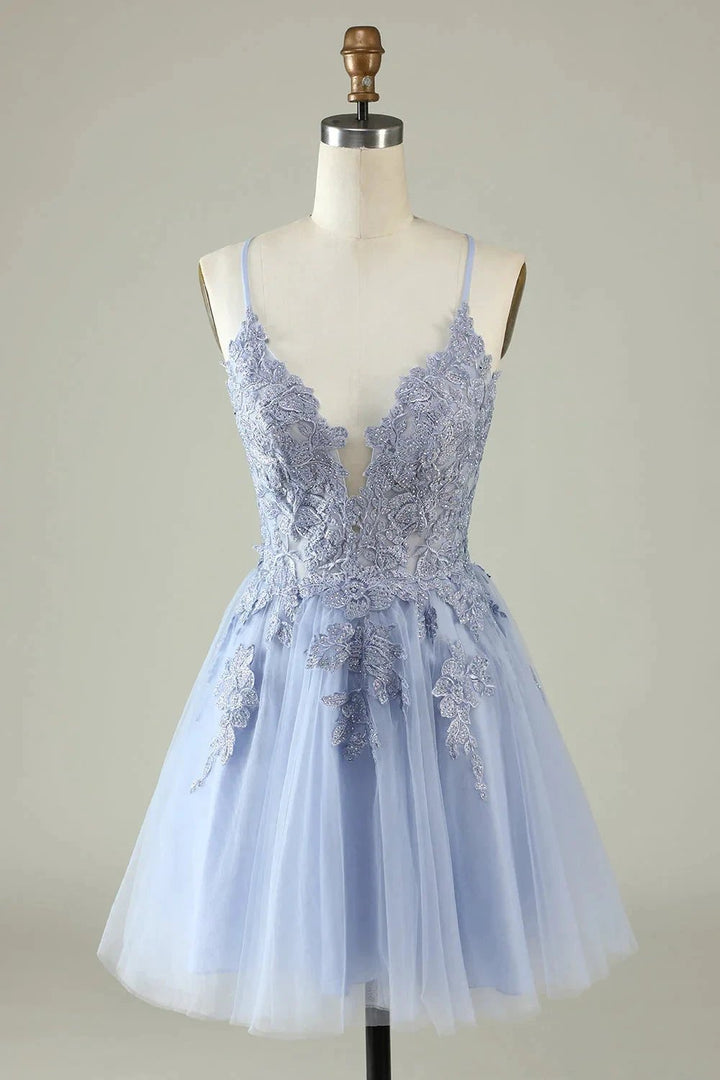 Blush A Line Spaghetti Straps Short Homecoming Dress with Appliques by WEDTREND