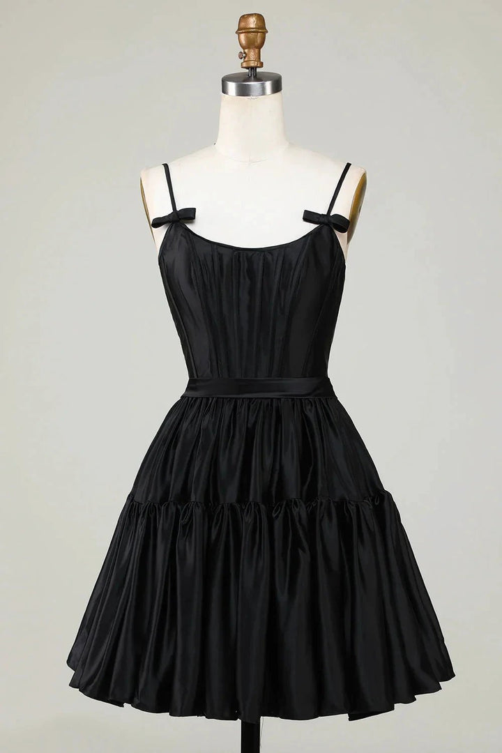 Cute Fuchsia A Line Spaghetti Straps Corset Ruffle Homecoming Dress with Bows by WEDTREND
