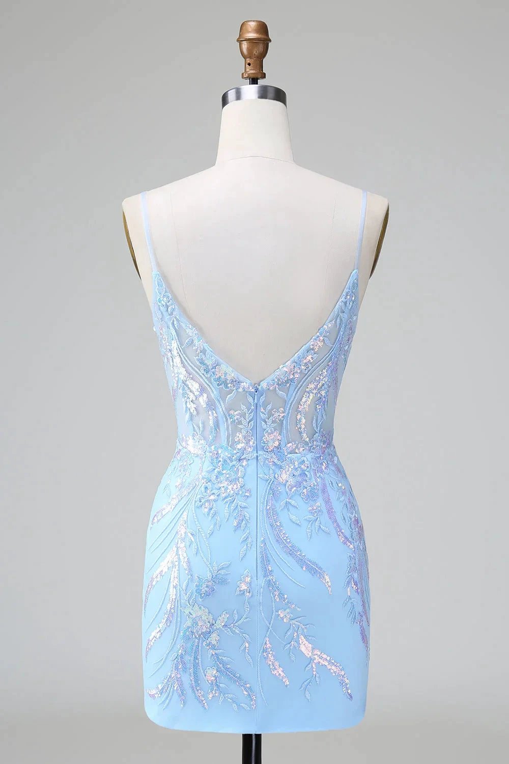 Sparkly Blue Spaghetti Straps Corset Short Homecoming Dress with Sequins by WEDTREND