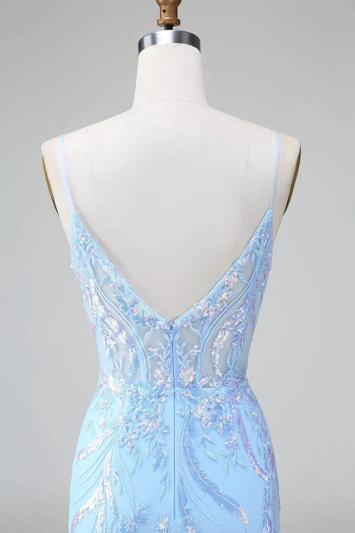 Sparkly Blue Spaghetti Straps Corset Short Homecoming Dress with Sequins by WEDTREND