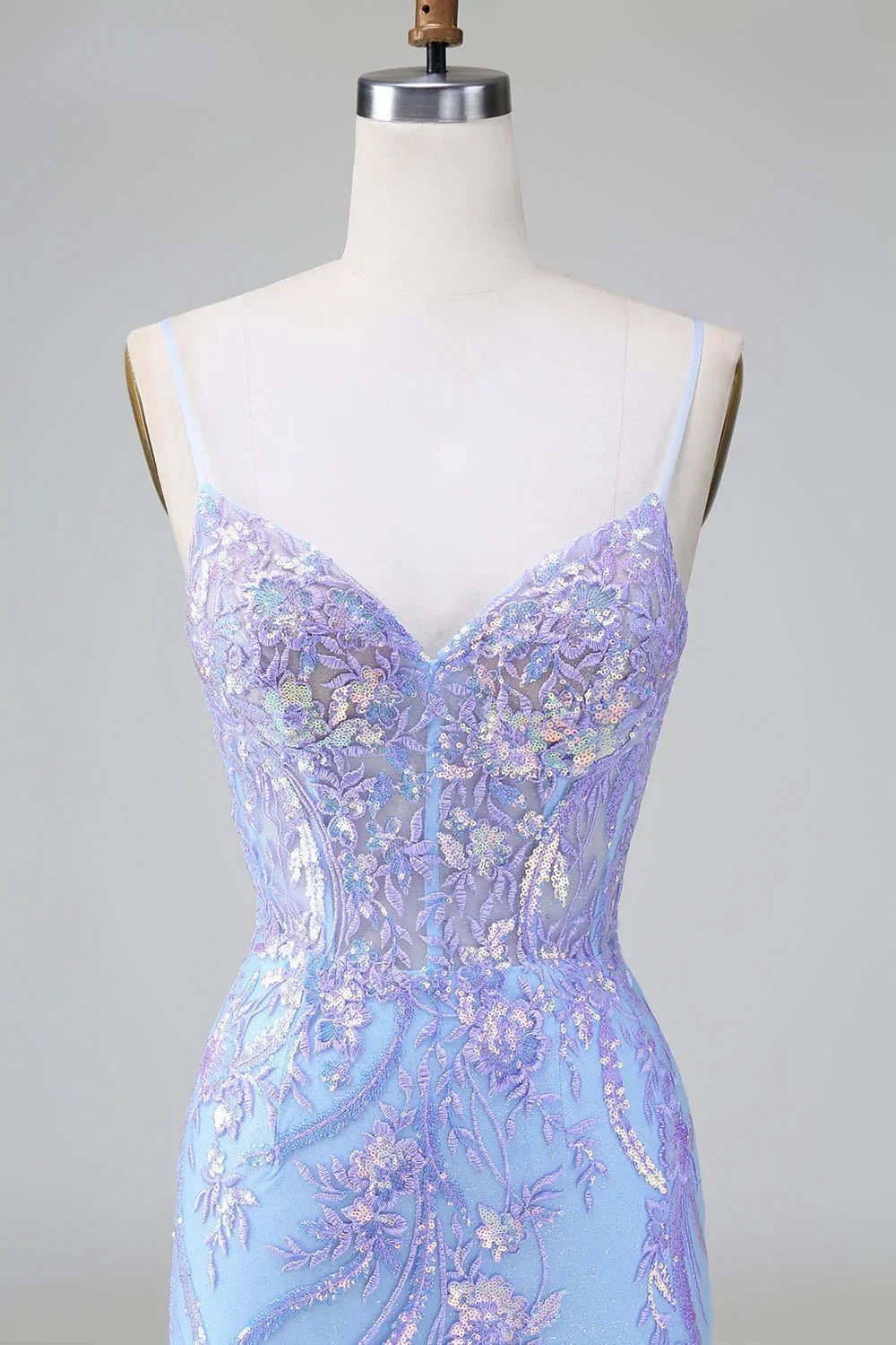 Sparkly Blue Spaghetti Straps Corset Short Homecoming Dress with Sequins by WEDTREND