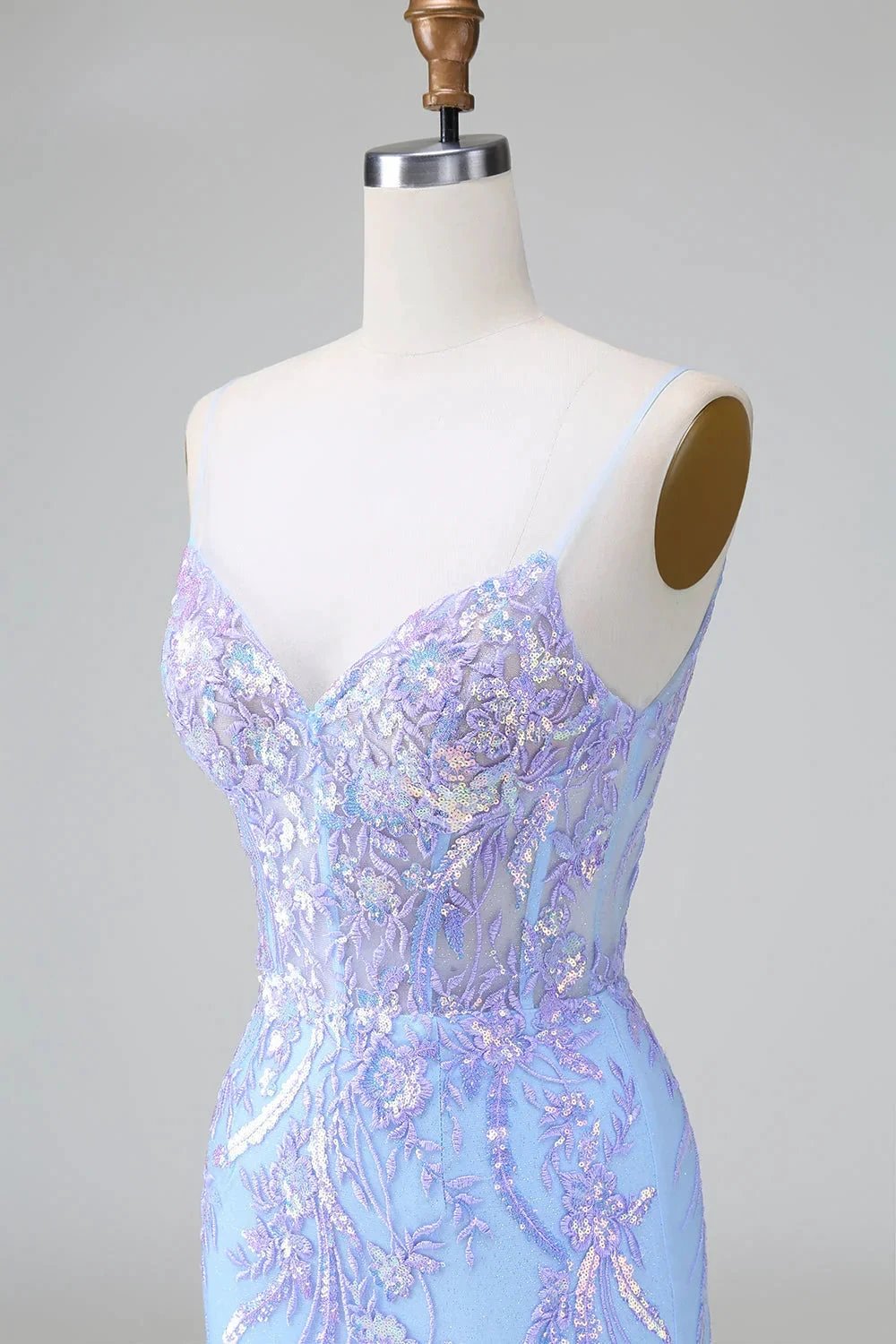 Sparkly Blue Spaghetti Straps Corset Short Homecoming Dress with Sequins by WEDTREND