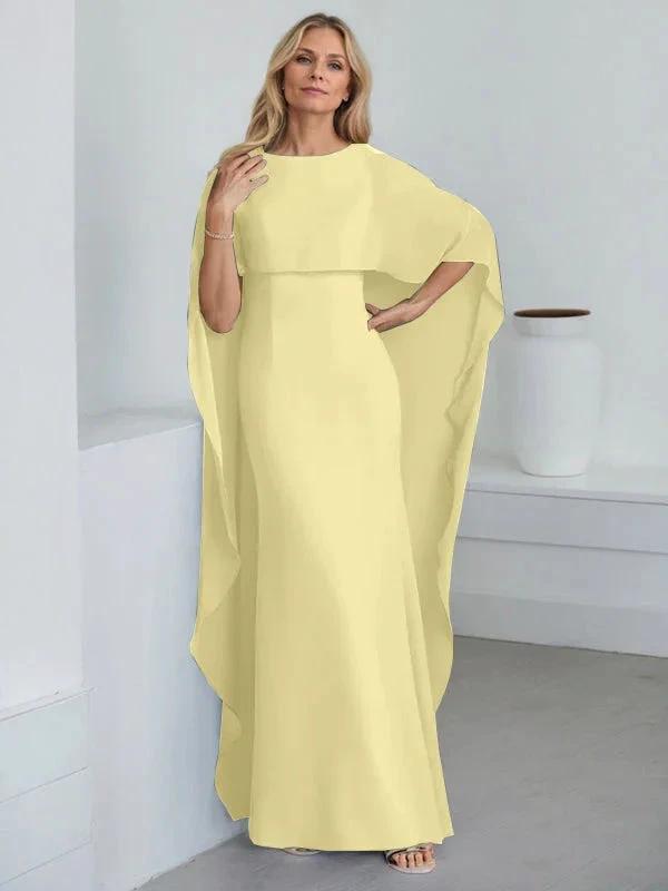 Sheath Scoop Floor-Length Chiffon Mother of the Bride Dress With Cascading Ruffles by Dreamylily
