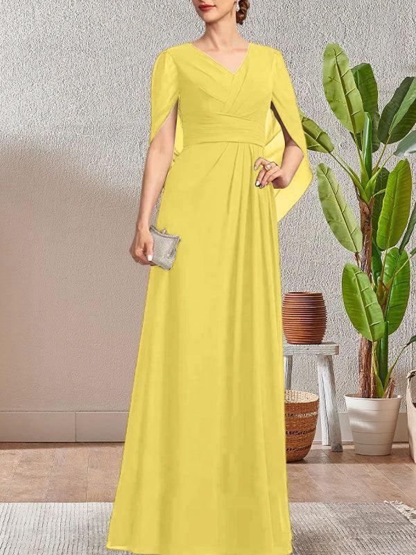 Dark Navy A-Line V-Neck Long Mother of Bride Dress by Dreamylily
