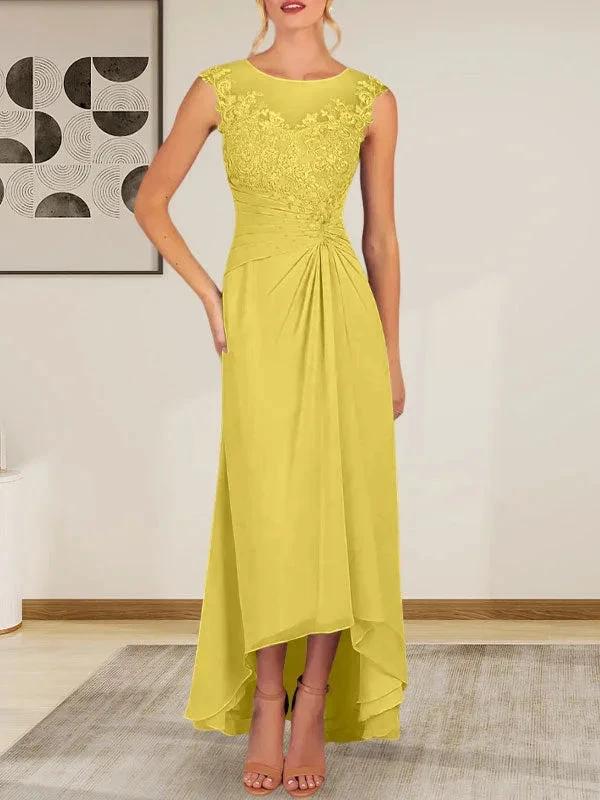 Champagne A-Line Scoop Lace Chiffon Dress by Dreamylily