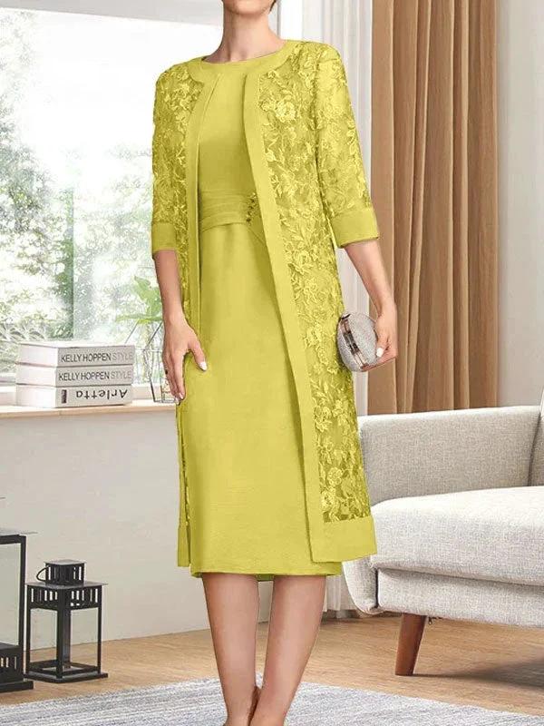 Sheath/Column Scoop Knee-Length Chiffon Mother of the Bride Dress With Pleated Sequins by Dreamylily