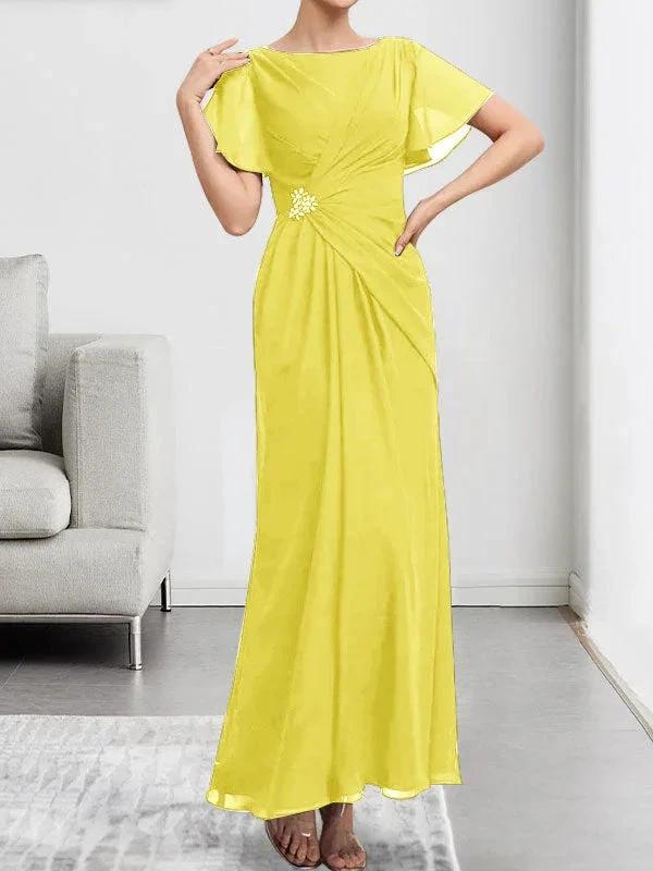 A-line Scoop Illusion Tea-Length Chiffon Lace Mother of the Bride Dress With Beading Sequins by Dreamylily