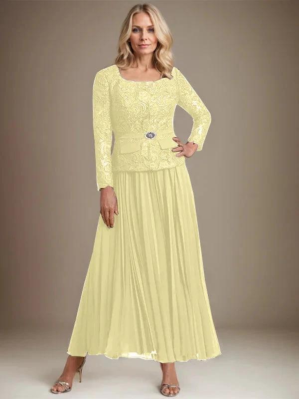 A-line Square Ankle-Length Chiffon Mother of the Bride Dress With Pleated by Dreamylily