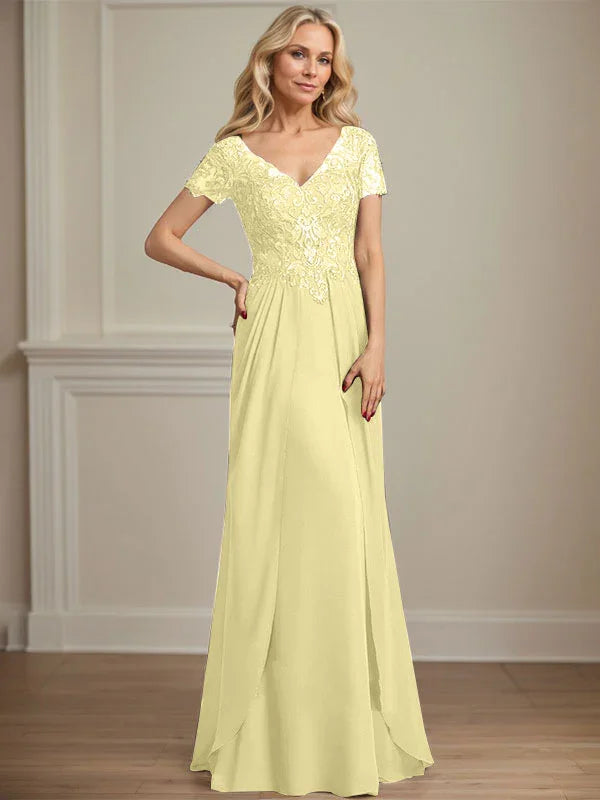 A-line V-Neck Floor-Length Chiffon Lace Mother of the Bride Dress by Dreamylily