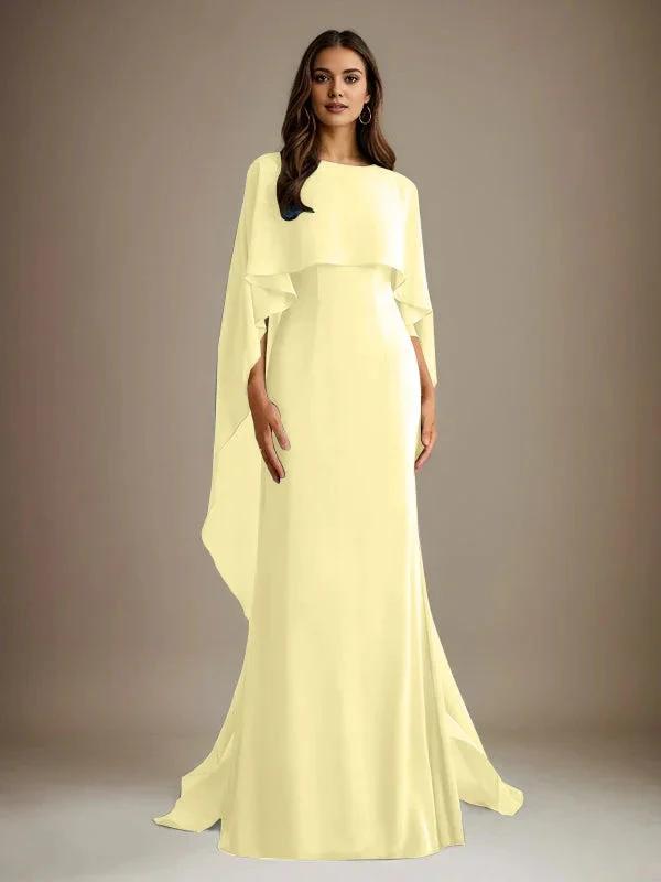 Sheath/Column Boatneck Floor-Length Chiffon Mother of the Bride Dress With Cascading Ruffles by Dreamylily
