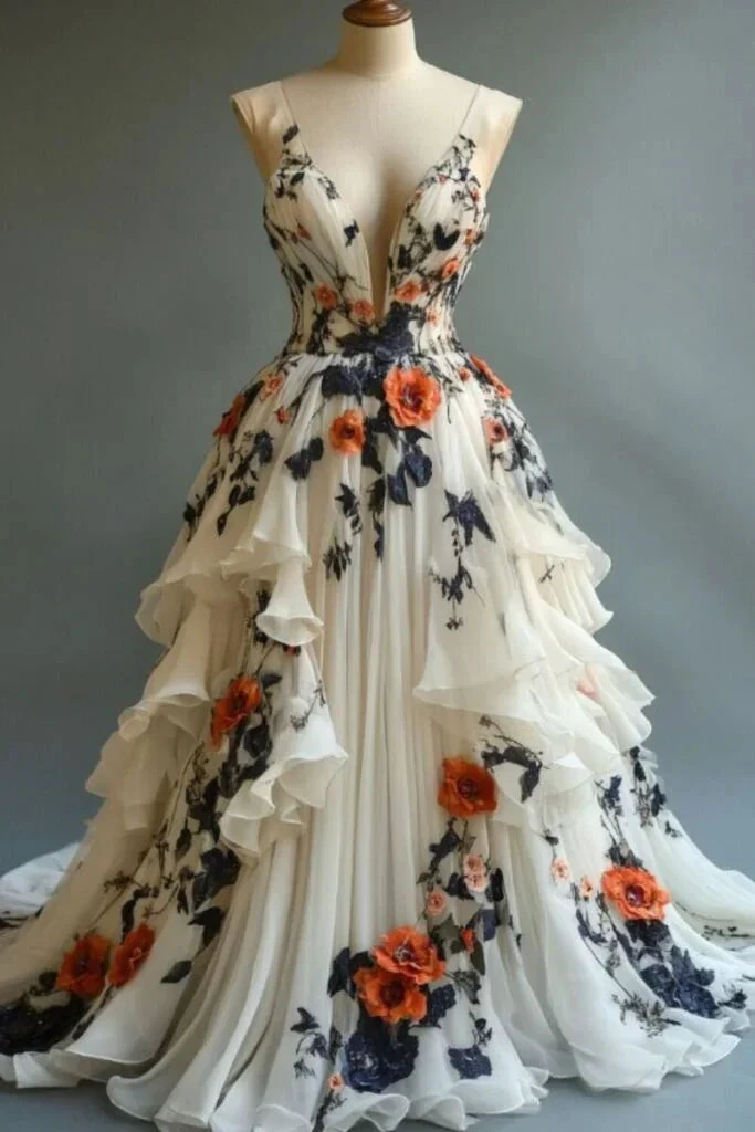 Classy Ivory Chiffon Appliques Long Prom Dress Evening Dress Y8329 by simplepromdress