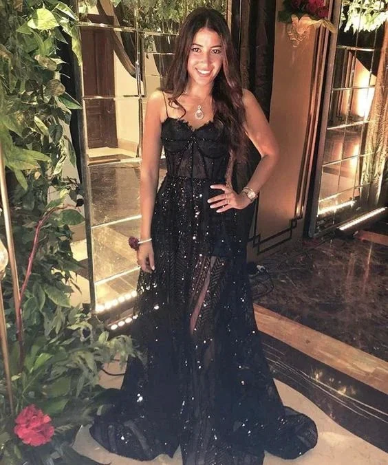 Black Fashion A Line Long Evening Dress Y7051 by simplepromdress