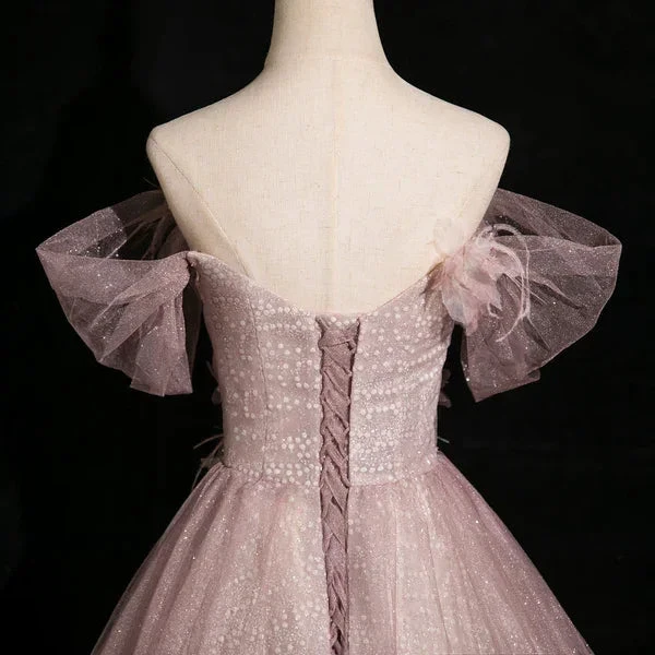 Elegant Pink Tulle Sequins Ball Gown Butterfly Appliques Formal Evening Dress Y7996 by simplepromdress