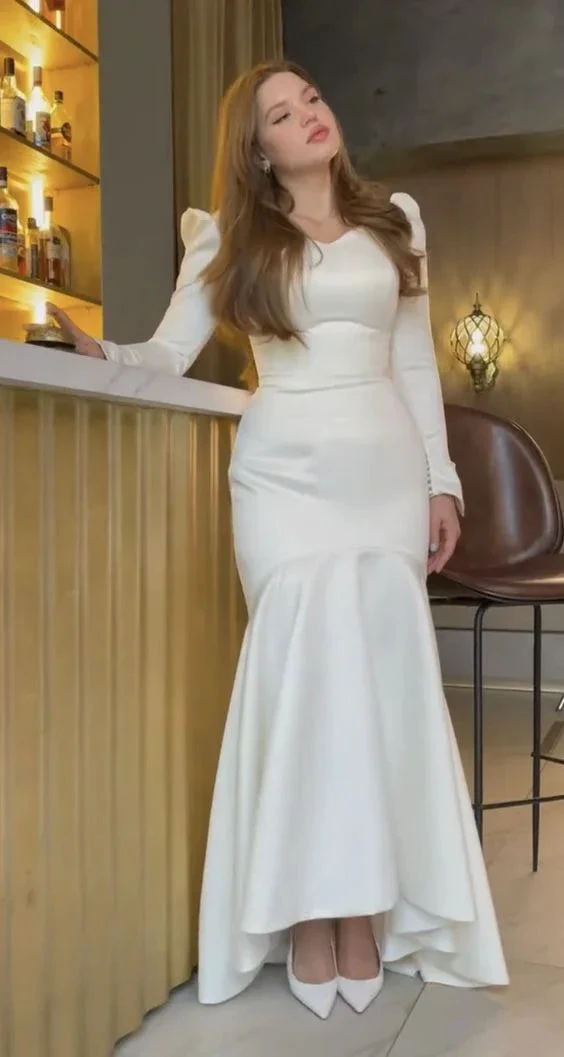 Elegant White Mermaid Wedding Dress,White Engagement Dress Y5542 by simplepromdress