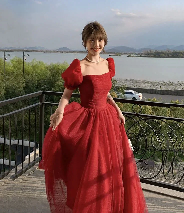 Pretty Red Tulle A Line Prom Dress Long Evening Dress Y7771 by simplepromdress