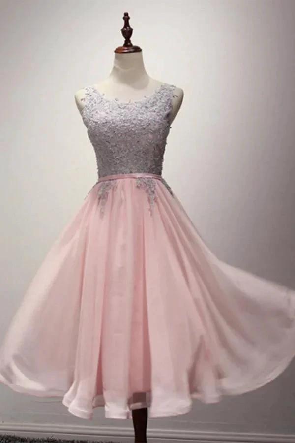 A-Line Appliques Ribbons Scoop Knee-Length Homecoming Dress PG145 by pgmdress