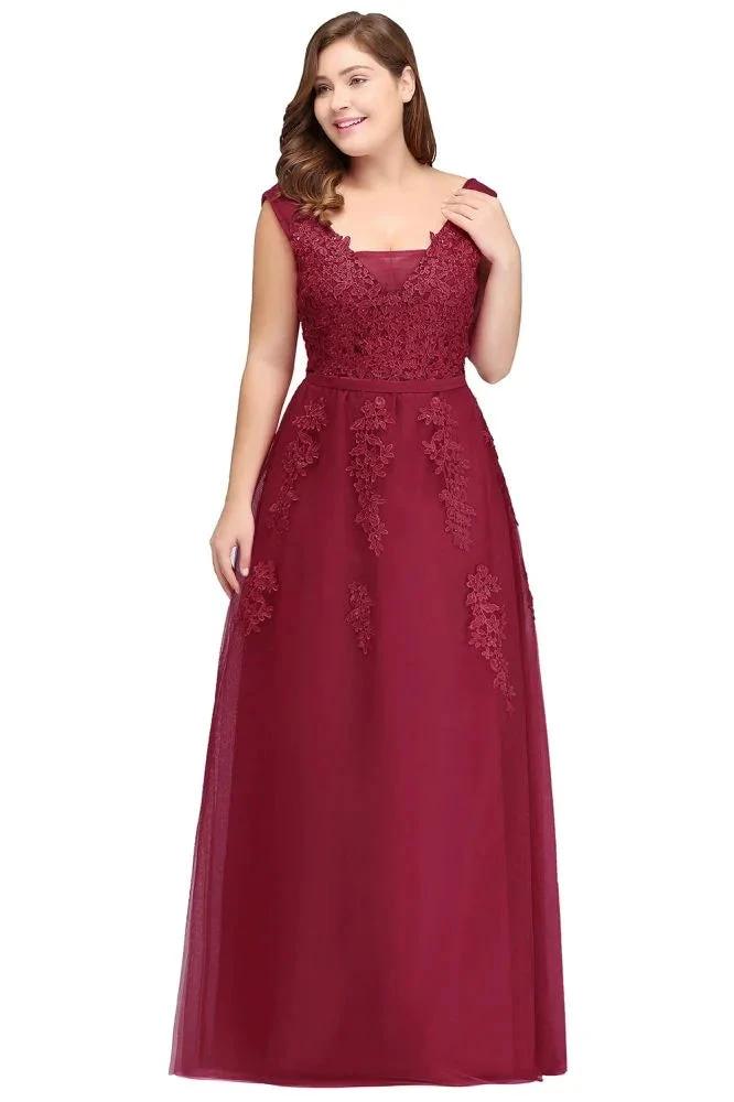 A-Line Bateau Long Plus size Sleeveless Evening Dresses with Appliques by misshow.com