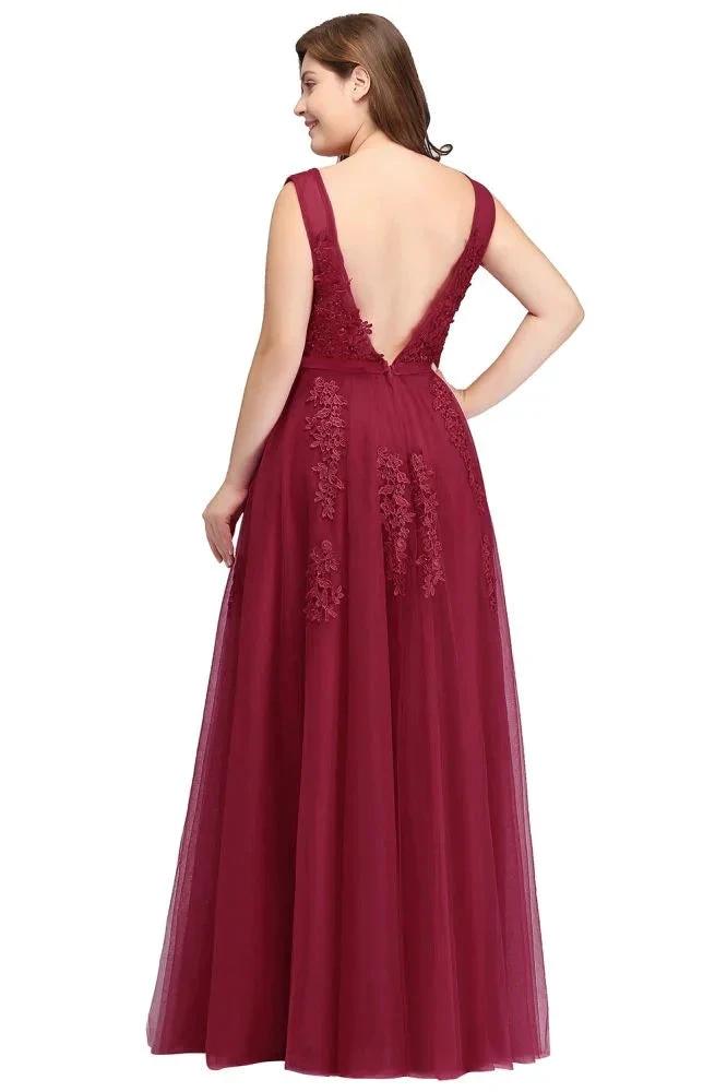 A-Line Bateau Long Plus size Sleeveless Evening Dresses with Appliques by misshow.com