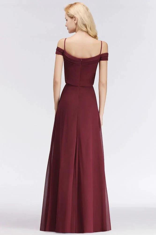 A-line Burgundy Bridesmaid Dress Off-the-shoulder Floor Length Party Dress by misshow.com
