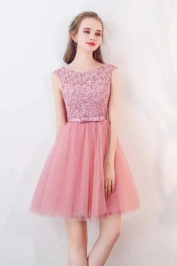 A-Line Cap Sleeves Appliques Bowknot Crystal Sashes Homecoming Dress PG154 by pgmdress