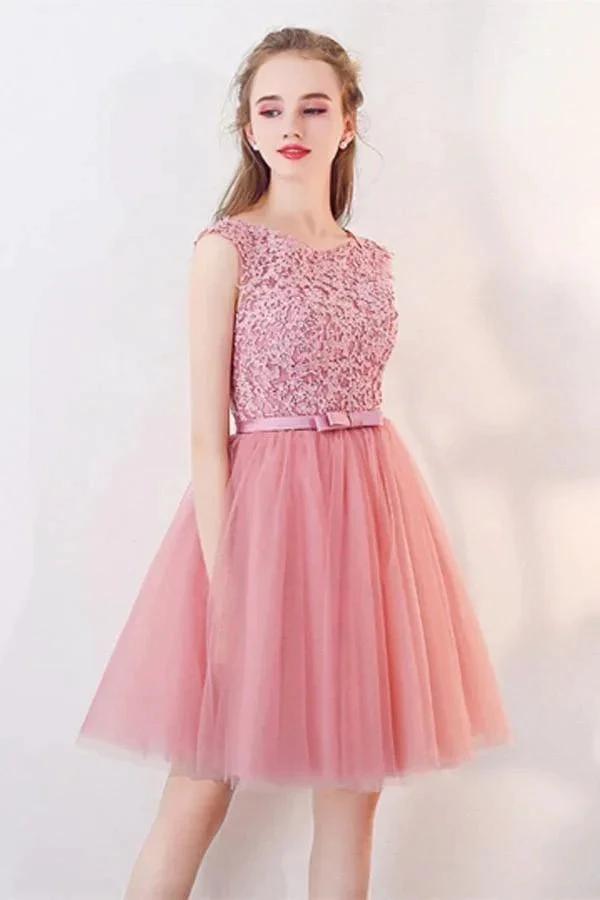 A-Line Cap Sleeves Appliques Bowknot Crystal Sashes Homecoming Dress PG154 by pgmdress