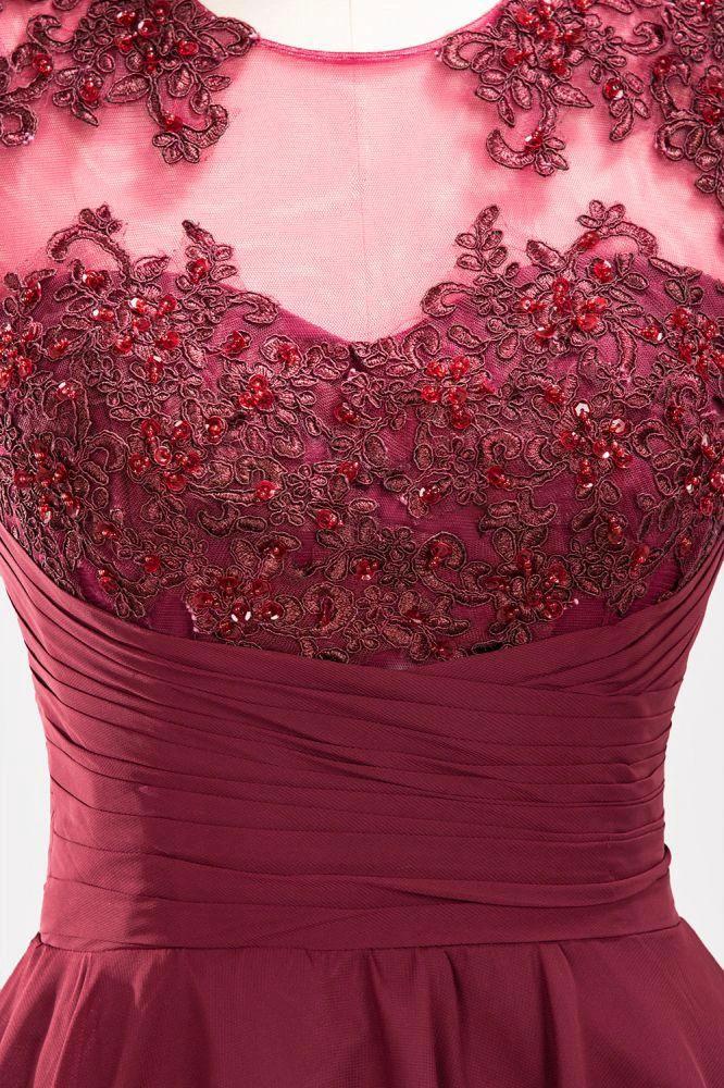 A-line Chiffon Appliques Jewel Sleeveless Knee-Length Bridesmaid Dresses with Ruffles by misshow.com