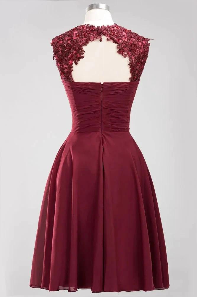 A-line Chiffon Appliques Jewel Sleeveless Knee-Length Bridesmaid Dresses with Ruffles by misshow.com