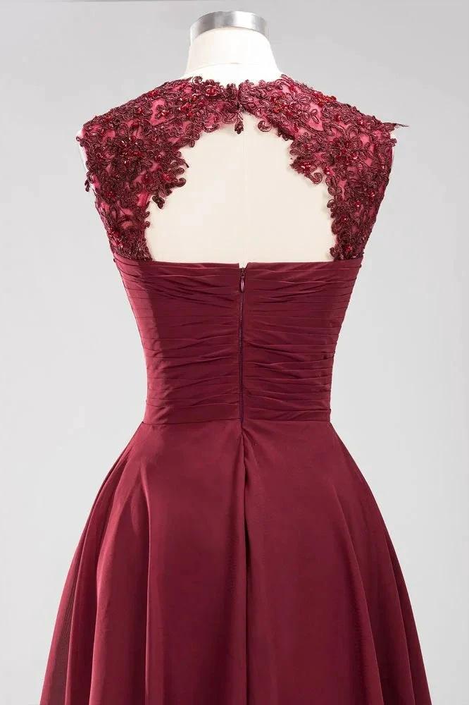 A-line Chiffon Appliques Jewel Sleeveless Knee-Length Bridesmaid Dresses with Ruffles by misshow.com