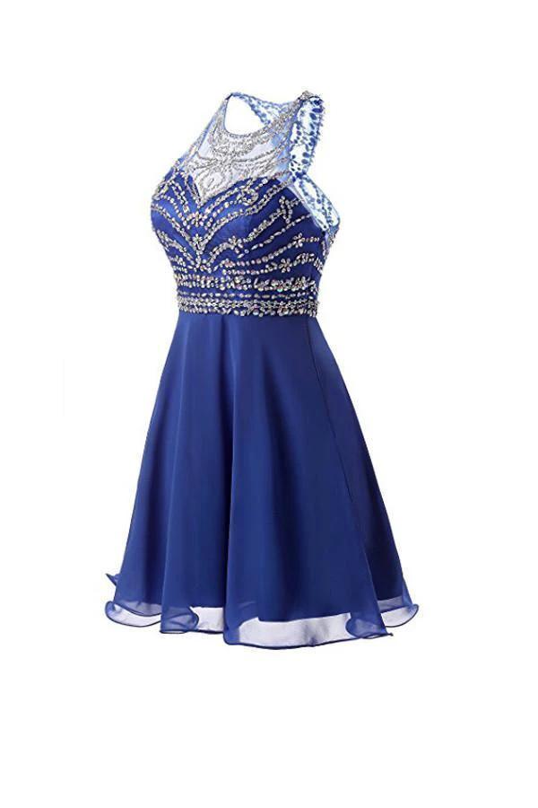 A Line Chiffon Blue Homecoming Dresses Short Prom Dresses PG090 by pgmdress