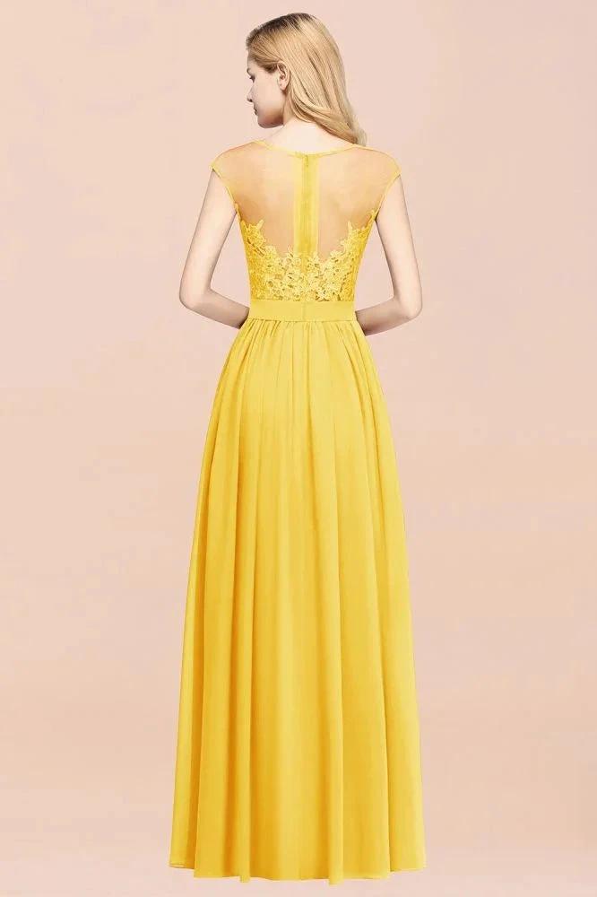 A-line Chiffon Lace Jewel Sleeveless Floor-Length Bridesmaid Dresses with Appliques by misshow.com