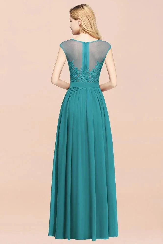 A-line Chiffon Lace Jewel Sleeveless Floor-Length Bridesmaid Dresses with Appliques by misshow.com