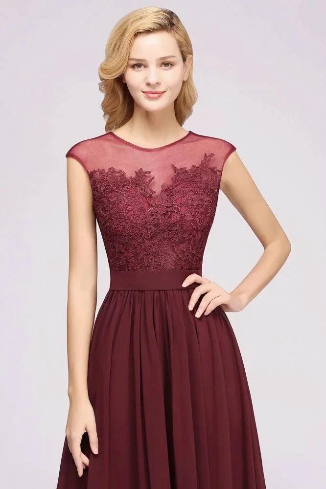 A-line Chiffon Lace Jewel Sleeveless Floor-Length Bridesmaid Dresses with Appliques by misshow.com