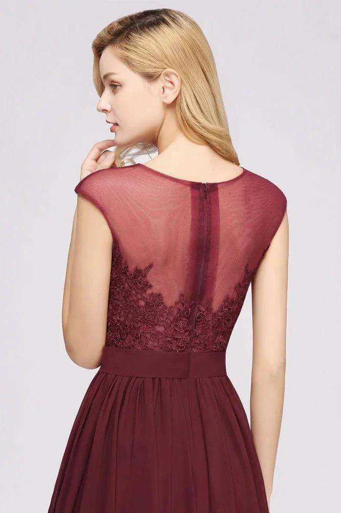 A-line Chiffon Lace Jewel Sleeveless Floor-Length Bridesmaid Dresses with Appliques by misshow.com
