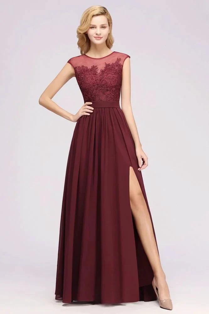 A-line Chiffon Lace Jewel Sleeveless Floor-Length Bridesmaid Dresses with Appliques by misshow.com