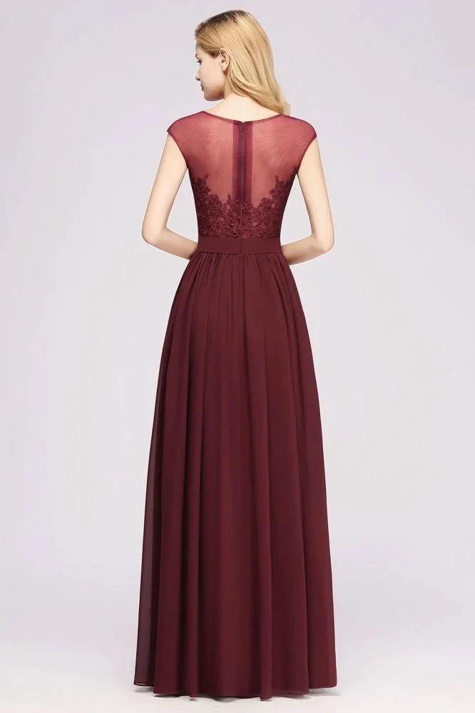 A-line Chiffon Lace Jewel Sleeveless Floor-Length Bridesmaid Dresses with Appliques by misshow.com