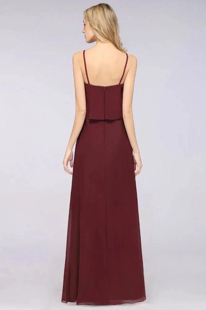 A-Line Chiffon Spaghetti V-Neck Bridesmaid Dress Sleeveless Maid of Honor Dress by misshow.com