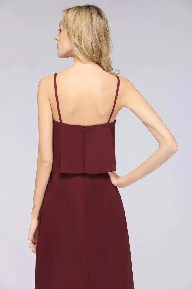 A-Line Chiffon Spaghetti V-Neck Bridesmaid Dress Sleeveless Maid of Honor Dress by misshow.com