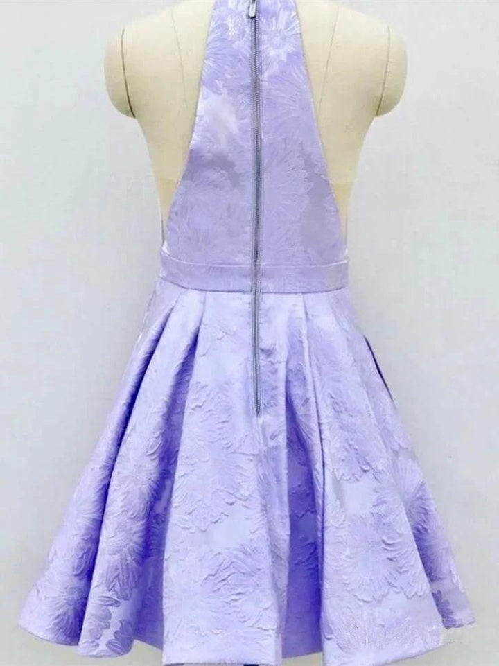 A-Line Crew Above-Knee Lilac Satin Homecoming Dress with Pockets PD271 by pgmdress