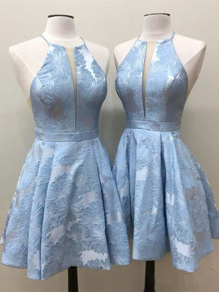 A-Line Crew Above-Knee Lilac Satin Homecoming Dress with Pockets PD271 by pgmdress